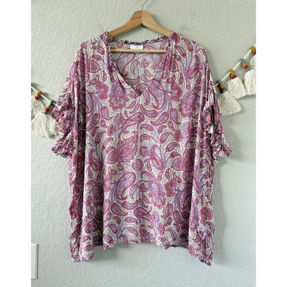 J. Jill Tops - J. Jill Purple Paisley Peasant Ruffle Sleeve Lightweight Breathable Top Boho 2x